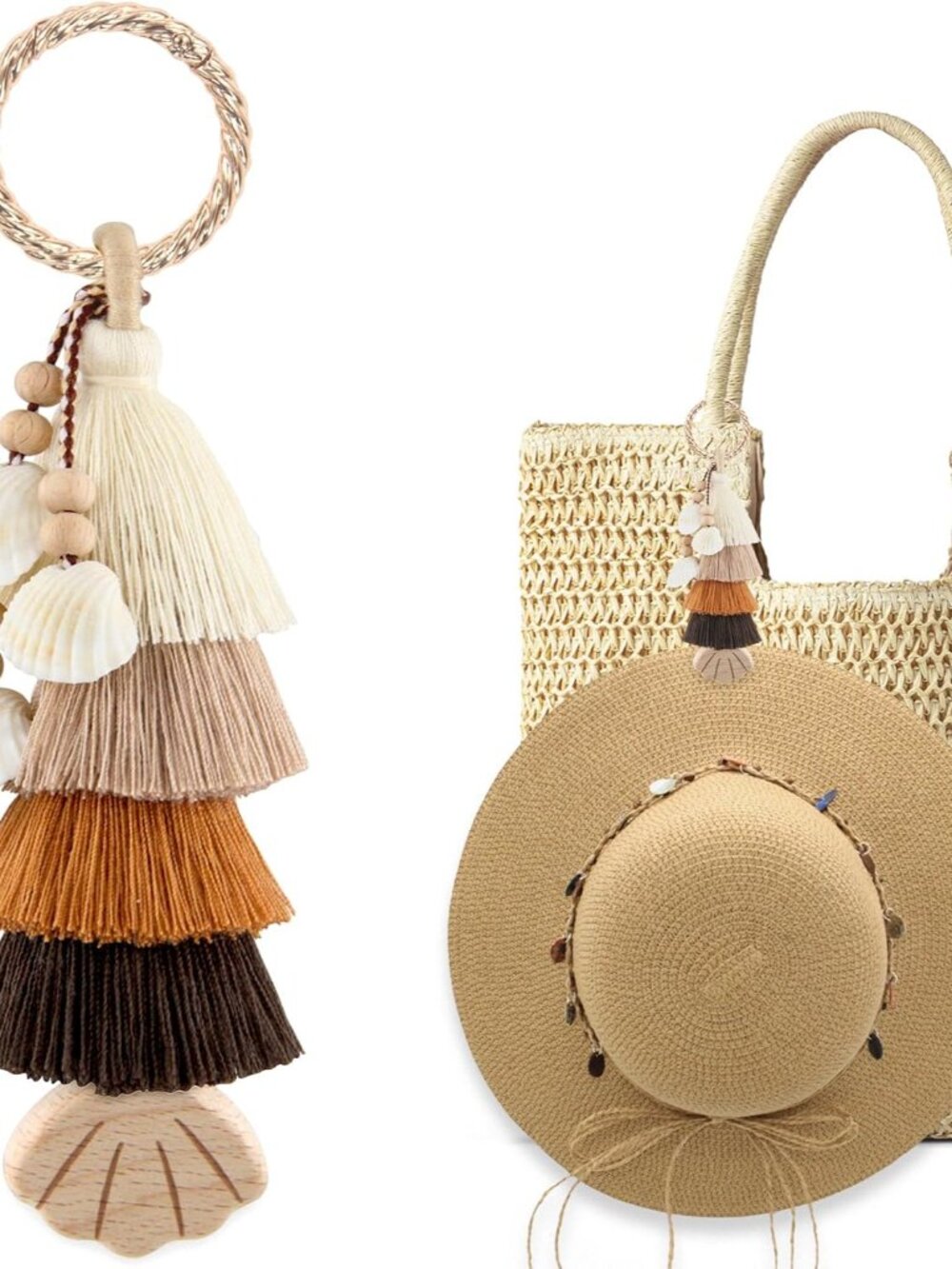 Tassel Hat Clips for Travel on Bag Summer Beach Bag Charms Chains